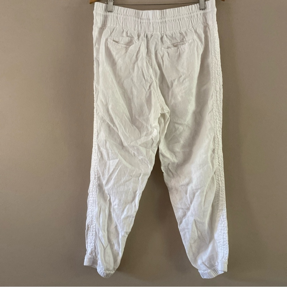 Athleta Women’s White Cabo Linen High Rise Silver Zip Drawstring Joggers Size 10 - Picture 5 of 16